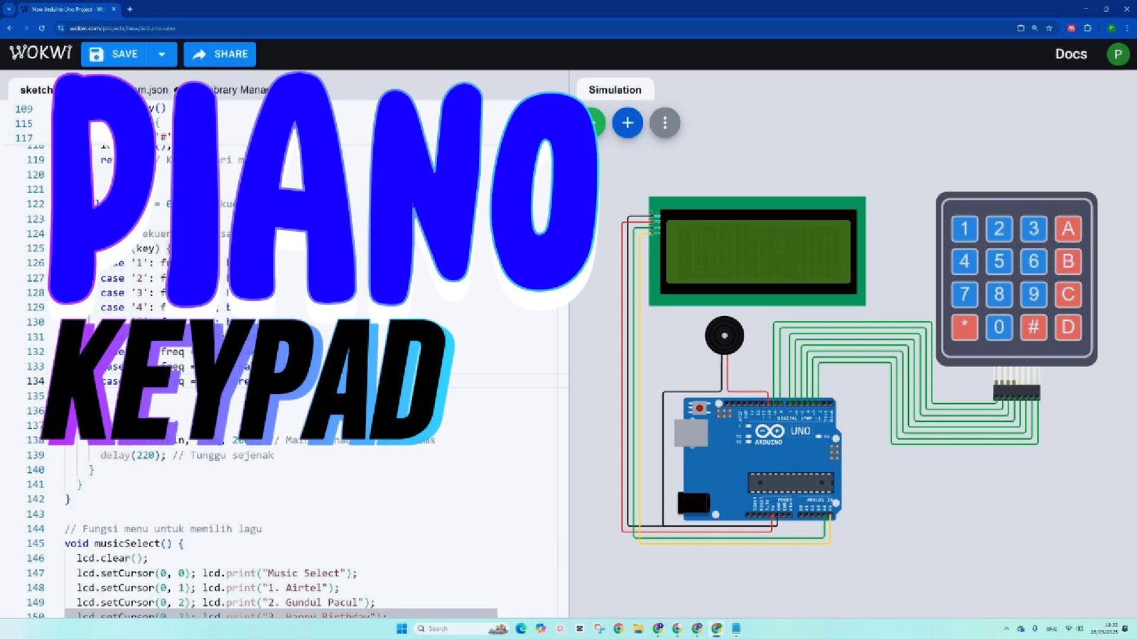 Proyek Arduino: Pemutar Musik dengan Keypad & LCD + Lagu Ulang Tahun | Simulasi WOKWI Simpel🔥!!