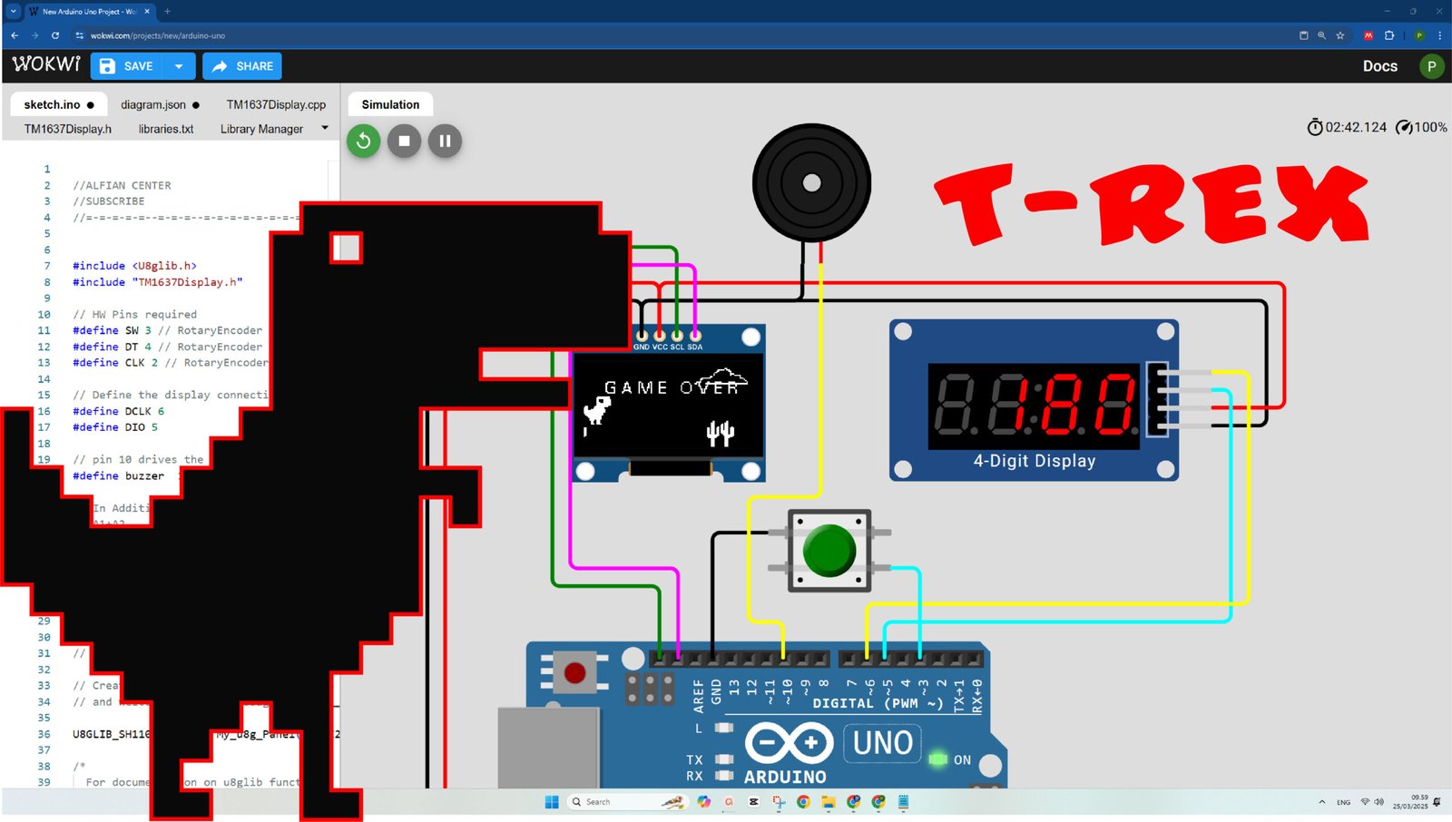 Bikin GAME DINO OLED DISPLAY Pake Arduino UNO di Simulator WOKWI