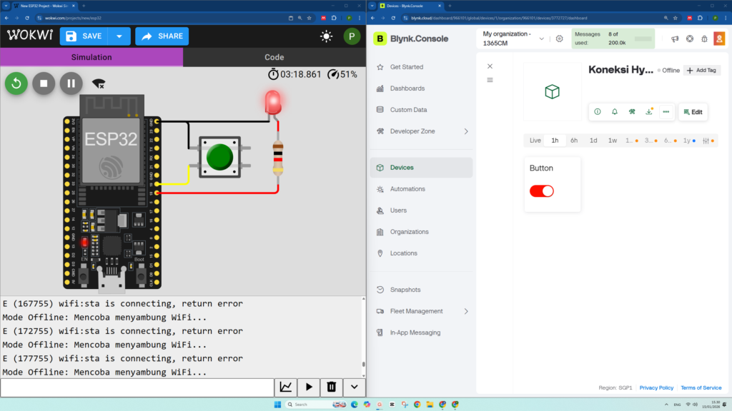 Tutorial ESP32: Cara Koneksi Blynk Mode Online dan Offline IoT di Simulator Wokwi #wokwi #iot #blynk Tutorial ESP32: Cara Koneksi Blynk Mode Online dan Offline IoT di Simulator Wokwi #wokwi #iot #blynk