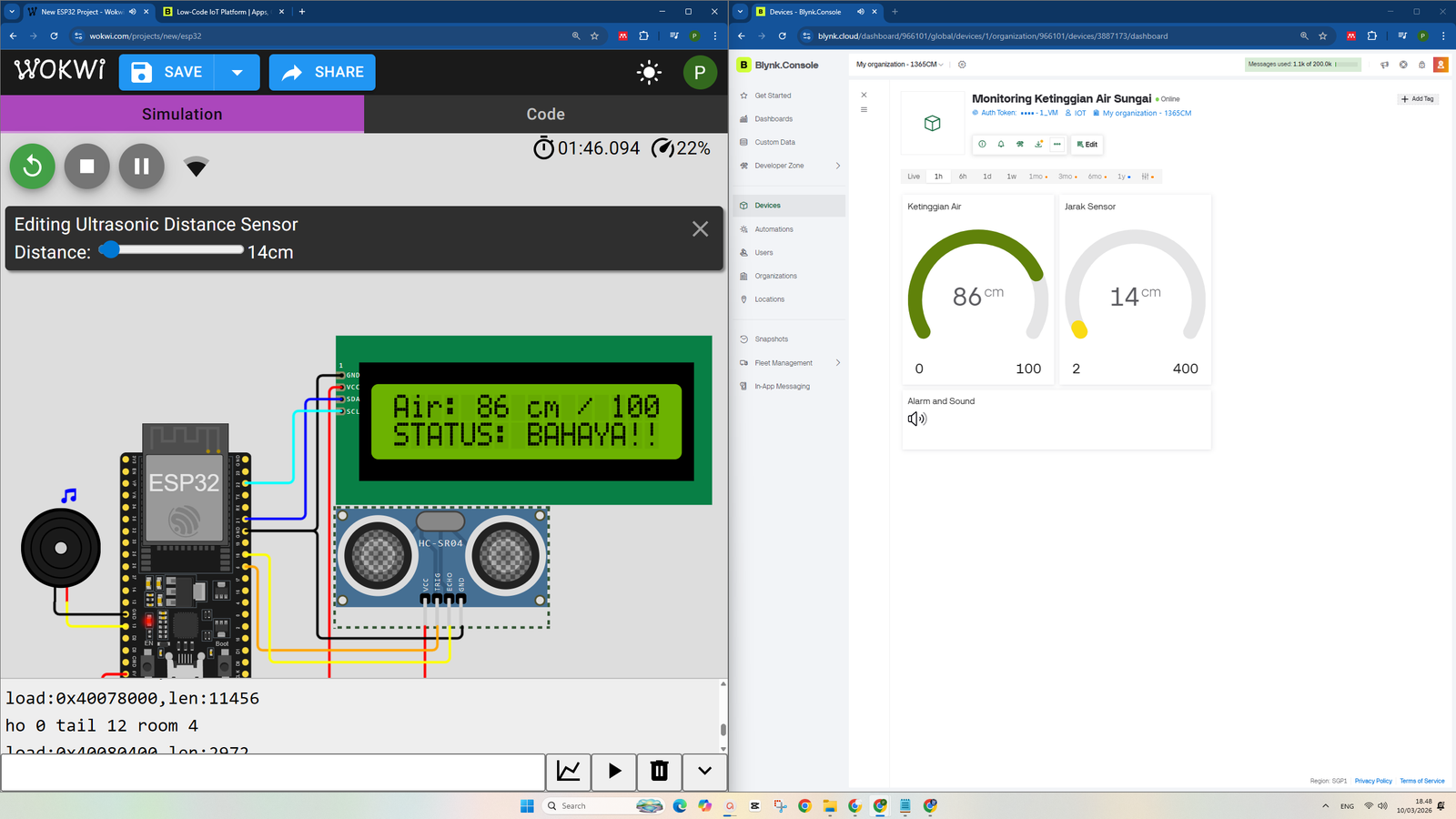 Tutorial ESP32 Membuat Alat Monitoring Ketinggian Air Sungai + Alarm Banjir IoT dengan Blynk & LCD