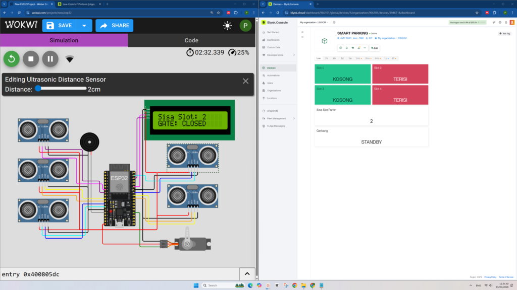 Tutorial Blynk IoT Sistem Parkir Mall Canggih Monitoring 4 Slot + Logika Gate Otomatis via Wokwi