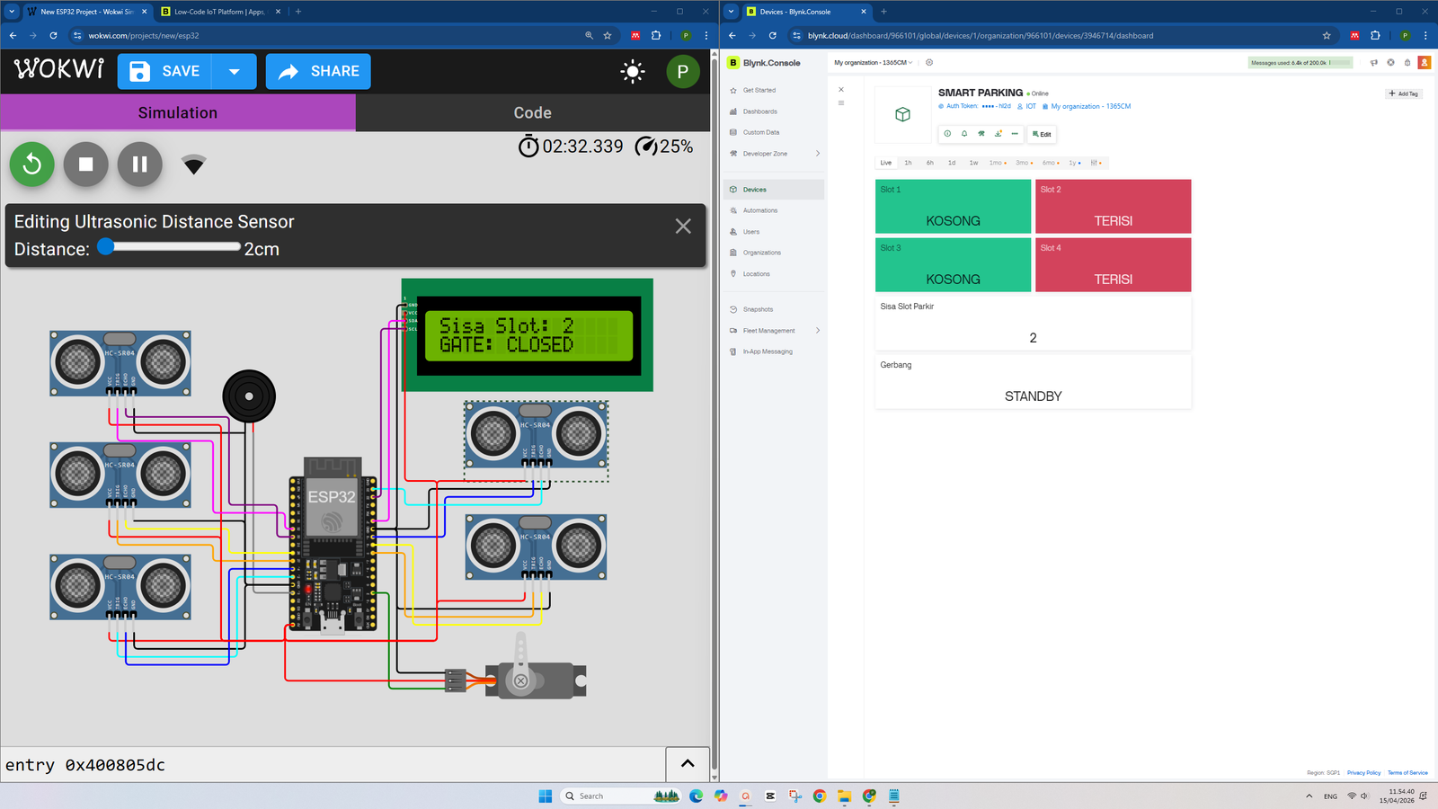 Tutorial Blynk IoT Sistem Parkir Mall Canggih Monitoring 4 Slot + Logika Gate Otomatis via Wokwi