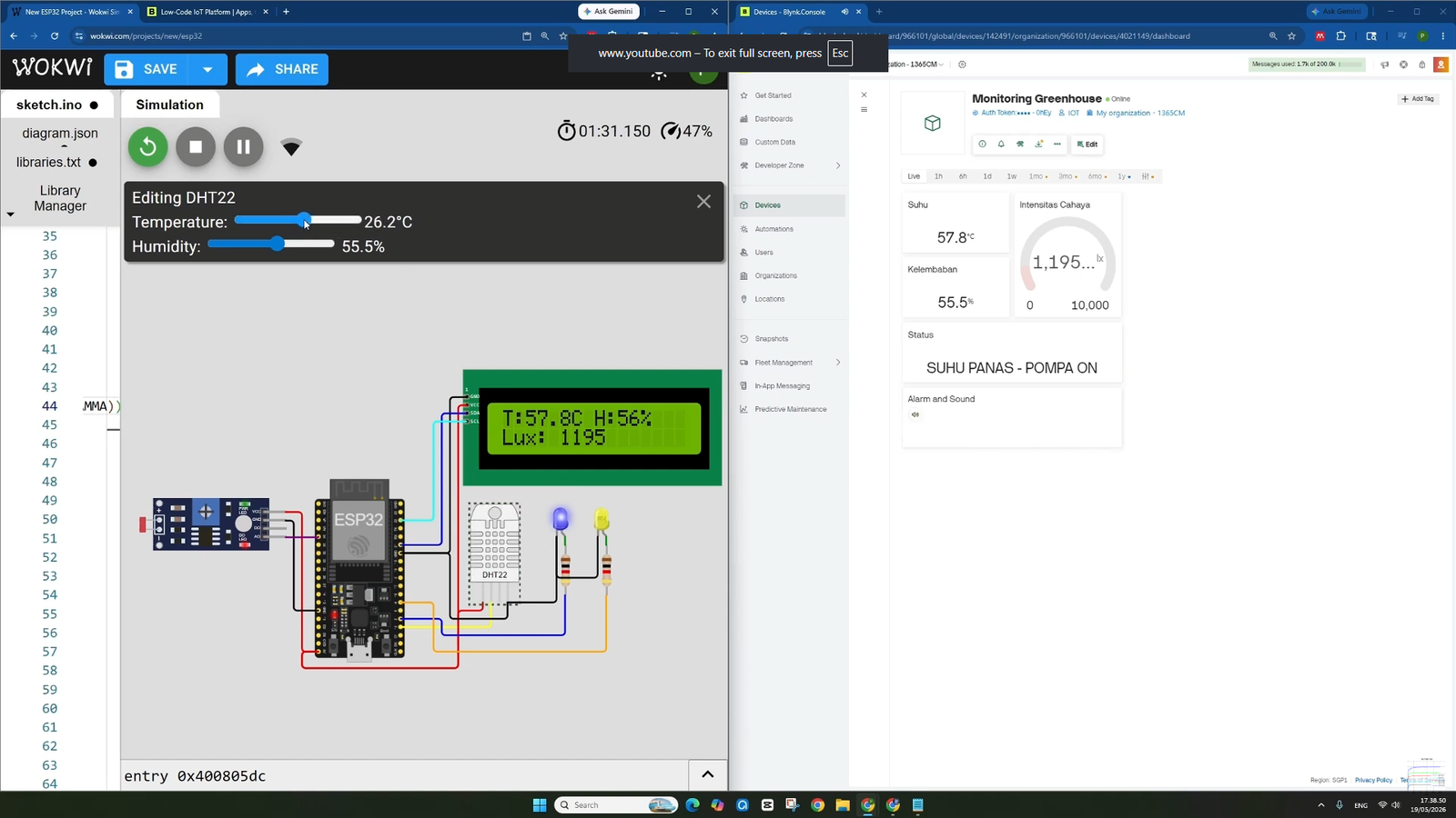 Tutorial ESP32: Monitoring Greenhouse Pintar Suhu, Kelembapan, dan Intensitas Cahaya (Lux) via Blynk IoT pada WOKWI
