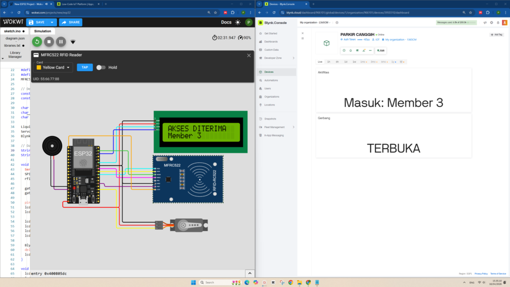 Tutorial ESP32: Cara Membuat Sistem Pintu Parkir Canggih (Smart Parking Gate) Menggunakan Modul RFID RC522, Motor Servo Palang Pintu, & Blynk IoT pada WOKWI Tutorial ESP32: Cara Membuat Sistem Pintu Parkir Canggih (Smart Parking Gate) Menggunakan Modul RFID RC522, Motor Servo Palang Pintu, & Blynk IoT pada WOKWI