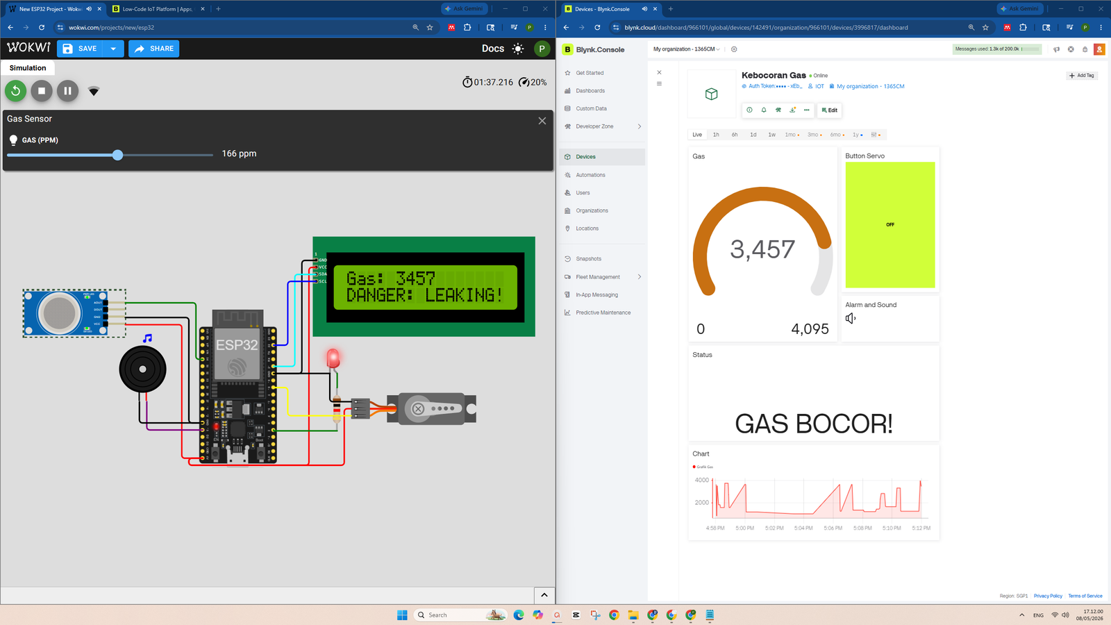 Tutorial ESP32: Cara Membuat Alat Pendeteksi Kebocoran Gas Berbahaya Menggunakan Sensor Gas MQ2, Motor Servo Exhaust, Layar LCD I2C, & Blynk IoT pada WOKWI
