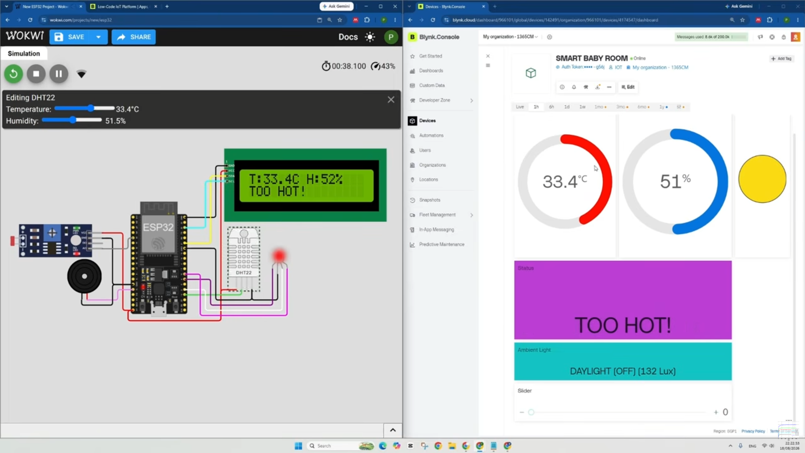Tutorial ESP32: Cara Membuat Smart Baby Room Monitor & Lampu Tidur Otomatis Berbasis Sensor DHT22, LDR, RGB LED & Blynk IoT pada WOKWI